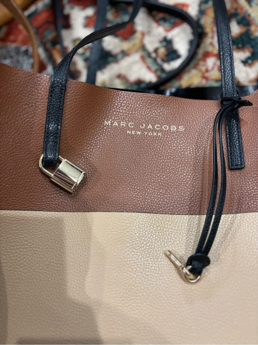 Marc Jacobs Brown, Cream & Black Colorblock Leather Tote